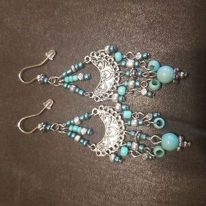 Vintage Silver tone with Light Blue Chandelier Earrings